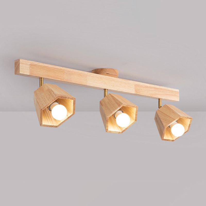 Modern Ceiling Track Light Multi - Head Solid Wood Ceiling Flush Mount