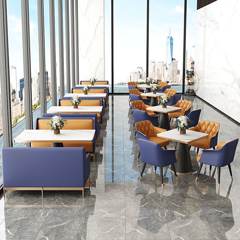 Glam Faux Leather Dining Chair Metal Arm Chairs for Restaurant Use