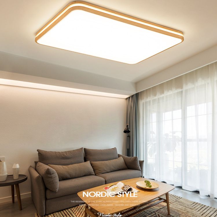 Luminaire encastré en bois rectangulaire, plafonnier LED de Style moderne