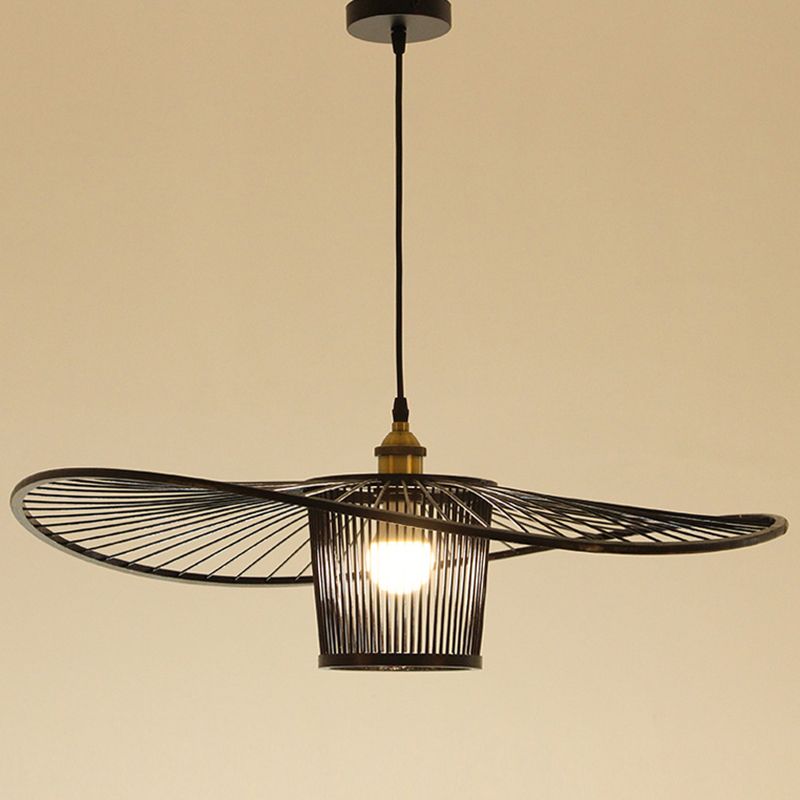 Fischermut -Hut geformte Holzbeleuchtung Bambus -Weben -Trommelschatten Einmals hängendes Licht für Esszimmer