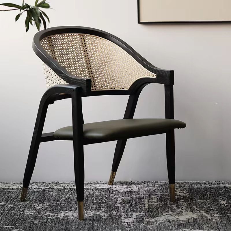 Glam Rattan Dining Chairs Open Back Dining Side Furniture with Wood Legs in Matte Finish