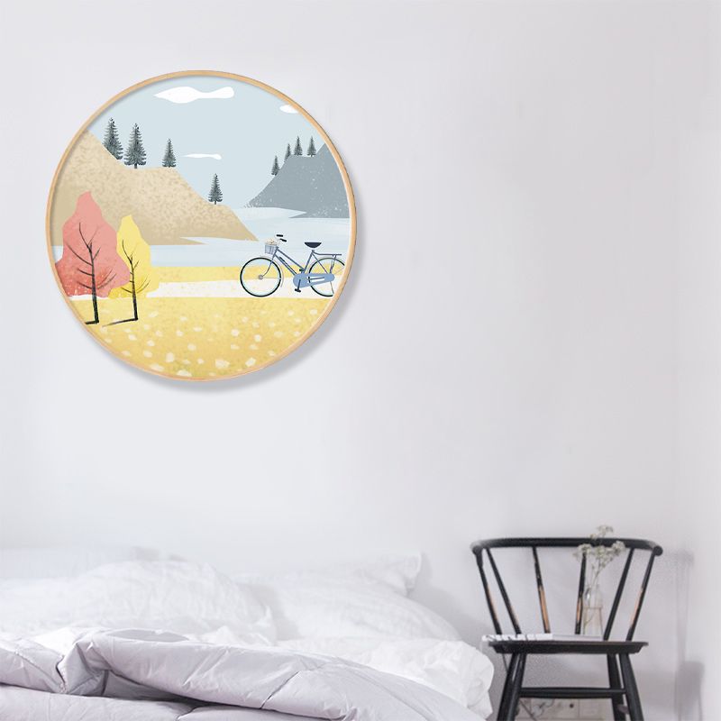 Véhicule en forêt, décoration murale, toile texturée scandinave, couleur douce, pour chambre à coucher