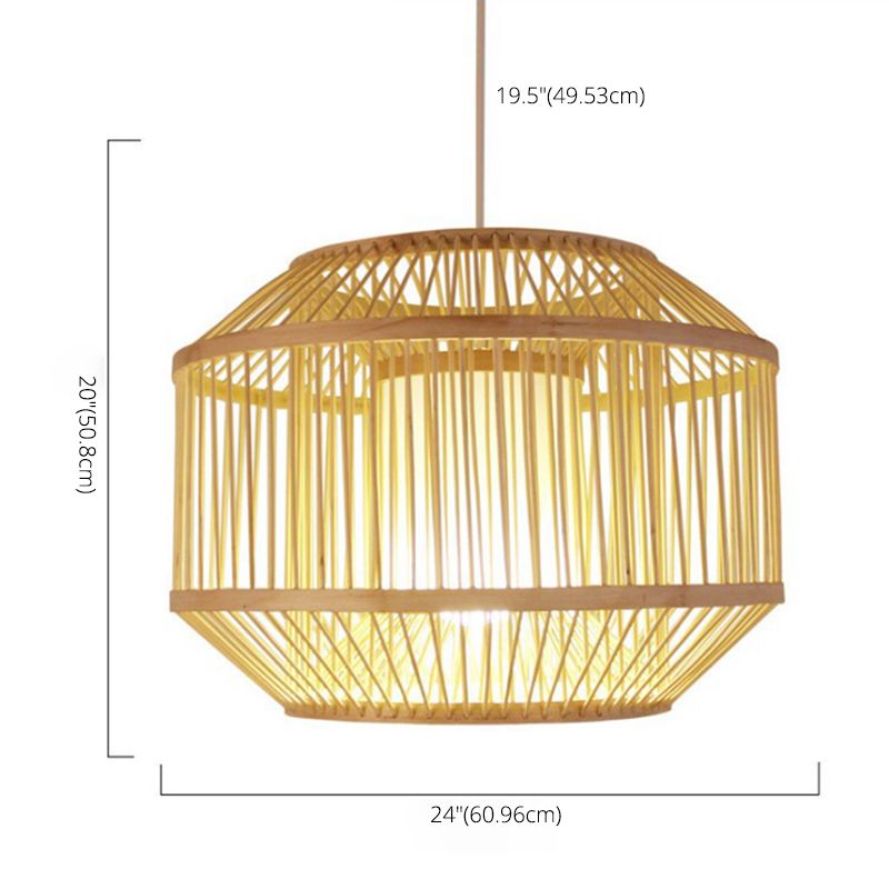 Birdcage Bamboo Weaving Lighting Pendant Japanese Style Parchment Shade 1-Light Suspended Lamp
