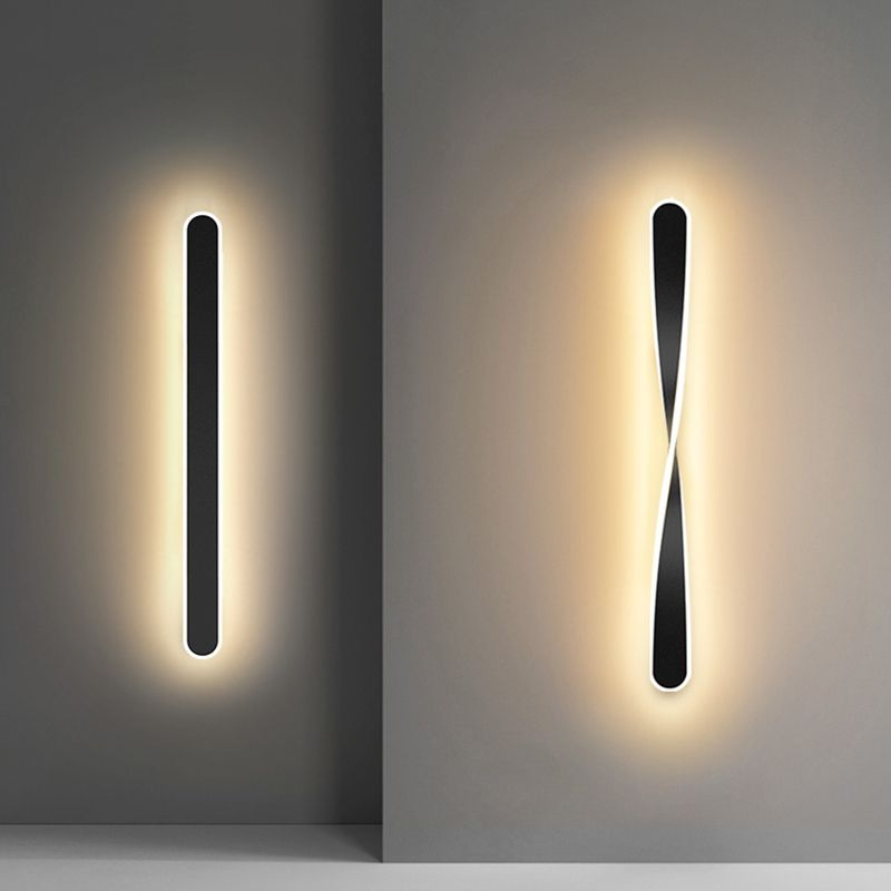 LED Line Shaped Wall Mount Light Fixture Postmodern Style Metal Wall Sconce