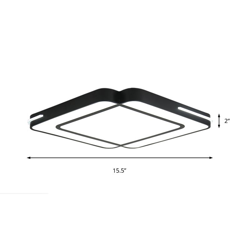Modern Led Flush Lighting with Acrylic Shade Black/White Square Flush Mount Light Fixture in White Light, 16"/19.5"/23.5" Wide