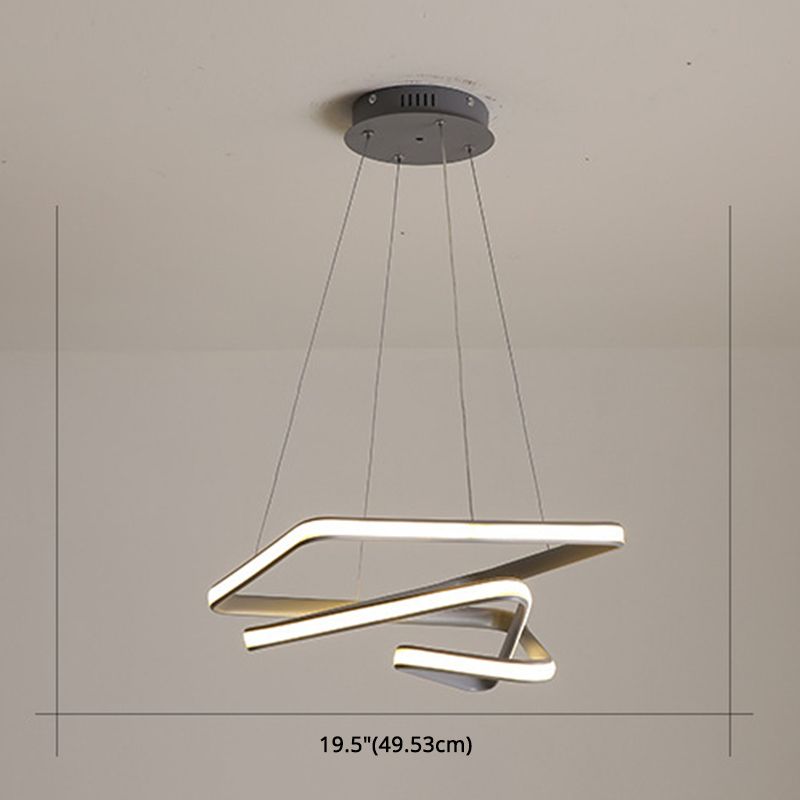 Grey Line Chandelier Lamp Simplicity Metal LED Strip Pendant Light for Dining Room