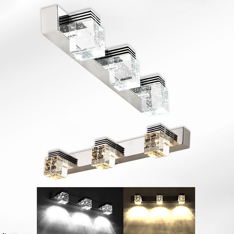 Stainless Steel Siding Vanity Sconce Bubble Crystal Block Vanity Light above Mirror for Bathroom