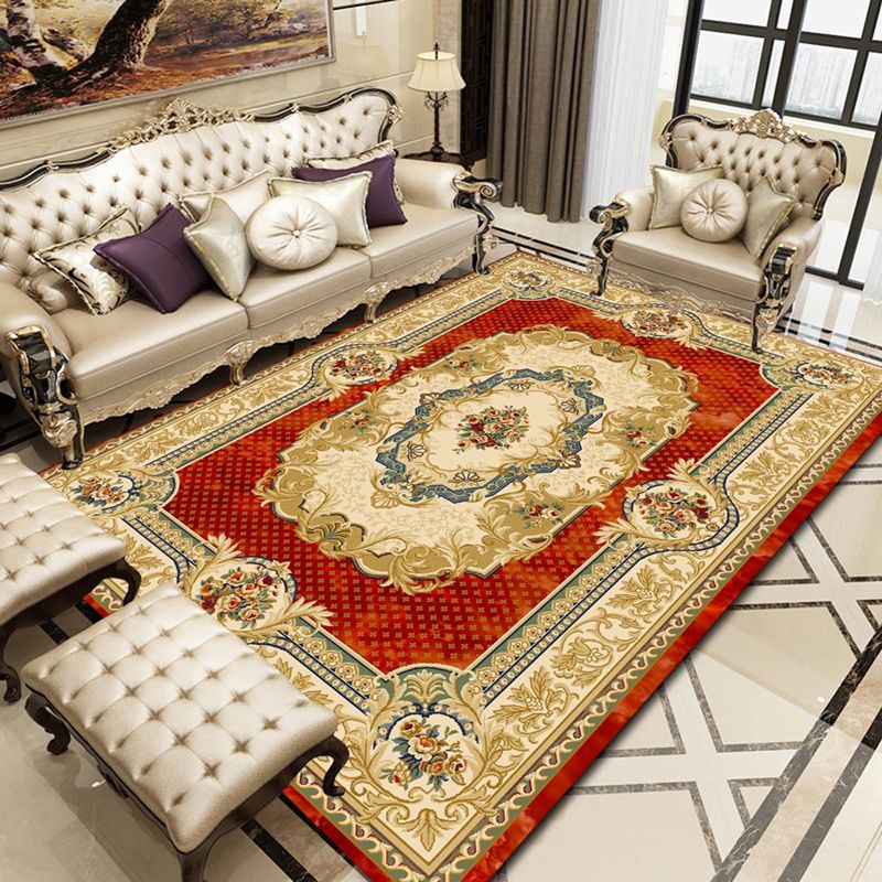 Red Luxury Carpet Polyester Graphic Carpet Washable Carpet for Home Decoration
