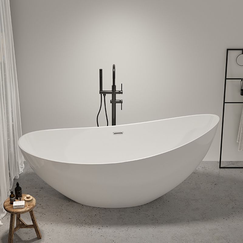 Contemporary White Acrylic Oval Bathtub Soaking Freestanding Tub