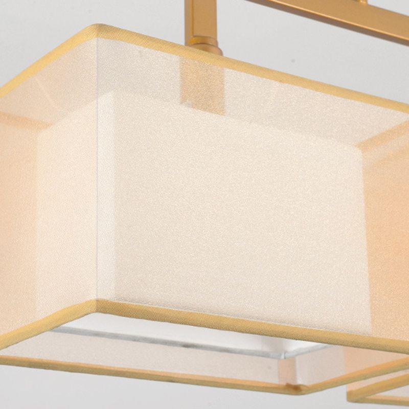 Tissu à double couche Éclairage d'abat-ombre pendentif pendentif chinois Rectangle suspendu en métal.