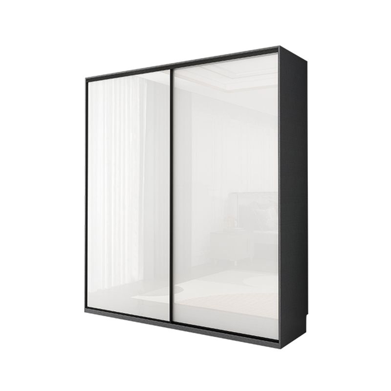 Contemporary White Storage Cabinet Mirrored Finish Cabinet with Sliding Door