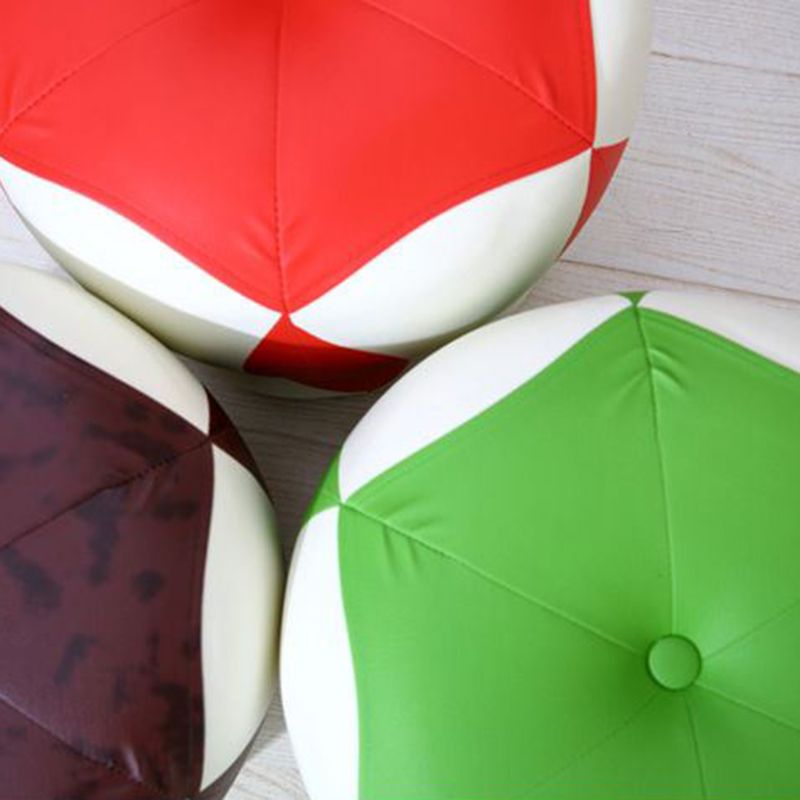 Modern Water Resistant Pouf Round Color Block Leather Indoor Pouf