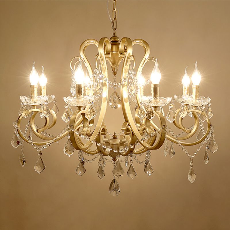 European Style Chandelier Metal Branch Shape Hanging Light with Crystal for Bedroom