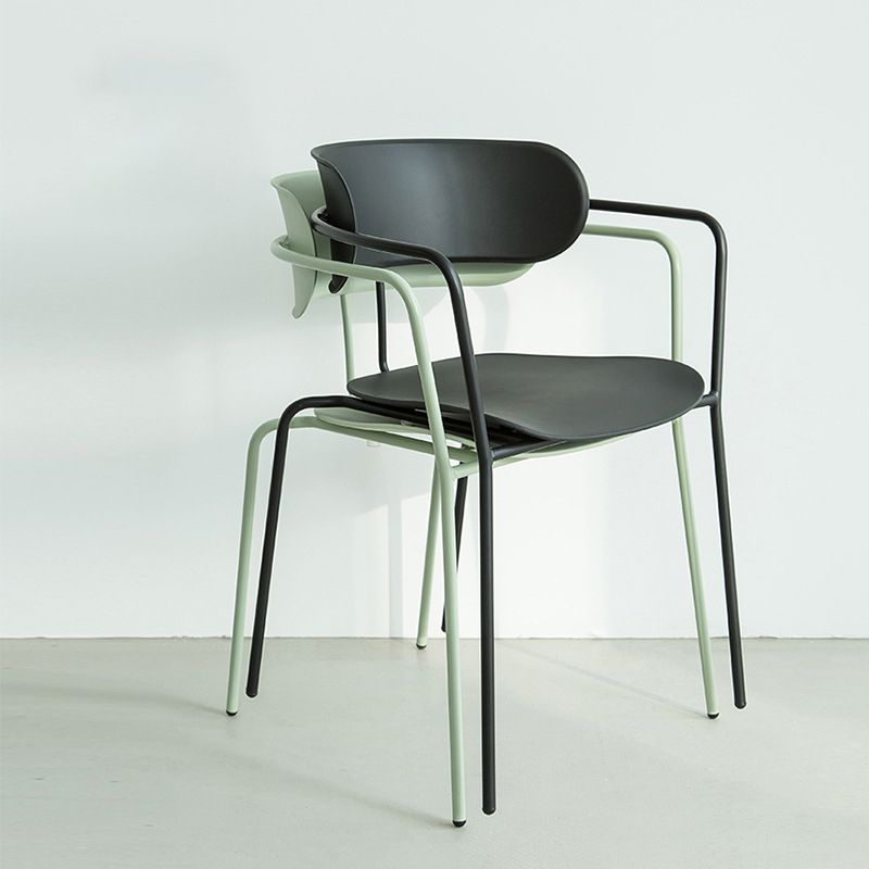Contemporary Style Arm Chair Plastic Open Back Side Dining Chair with Metal Base