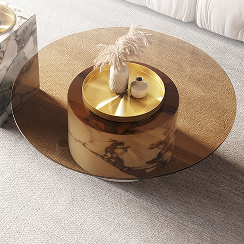 Round No Distressing Coffee Table Glass Pedestal Tropical Single Coffee Table