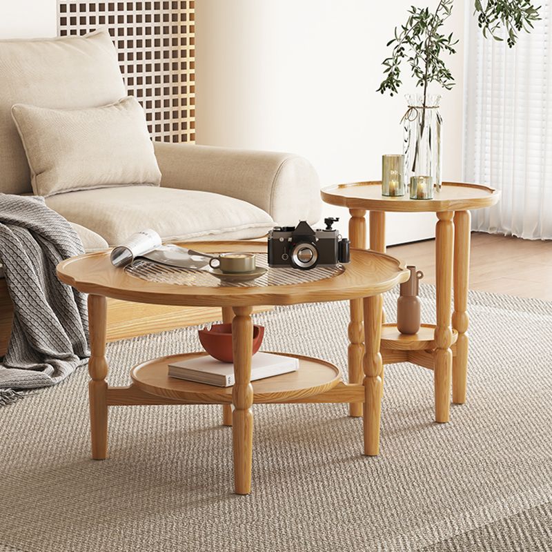 4 Legs Coffee Table No Distressing Solid Wood Coffee Table Set with Shelf