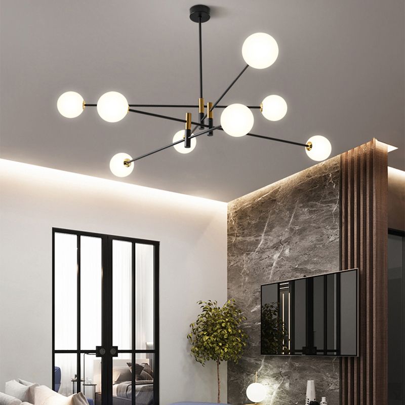 Black and Gold Globe Hanging Lamp in Modern Style Lacquered Iron Chandelier with Glass Shade
