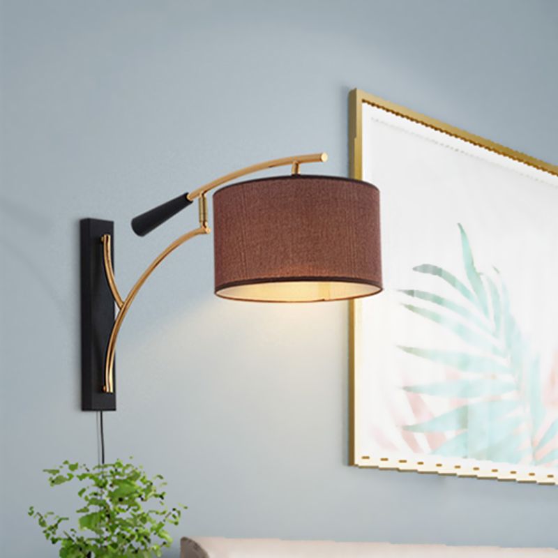Trommelschaduw wandlamp moderne stijl stof 1 hoofd slaapkamer wandverlichting ideeën in vlas/koffie