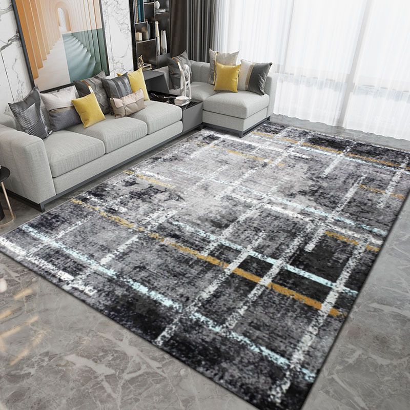 Dark Gray Modern Rug Polyester Abstract Print Rug Washable Rug for Living Room