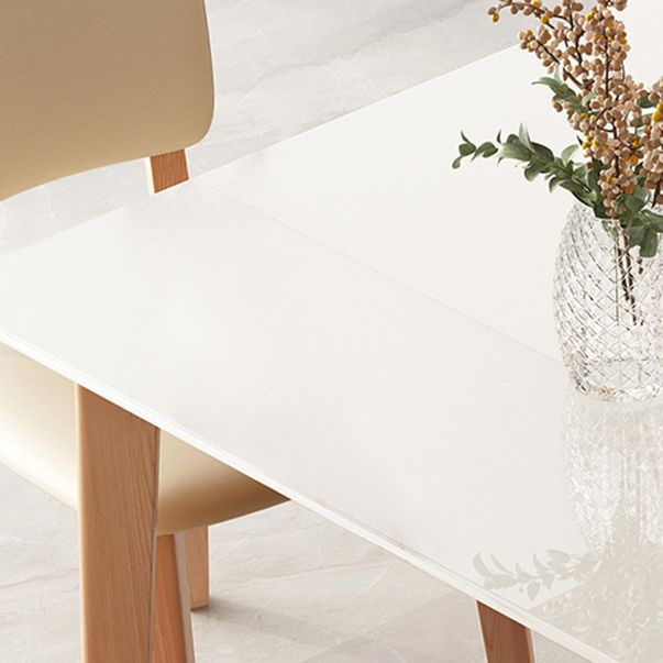 Modern Rectangular Stone Top Dining Table with 4 Natural Beech Base