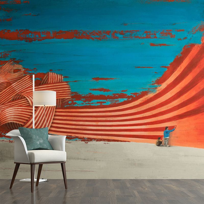 Orange-Blue Graffiti Wallpaper Mural Washable Art Deco Living Room Wall Covering