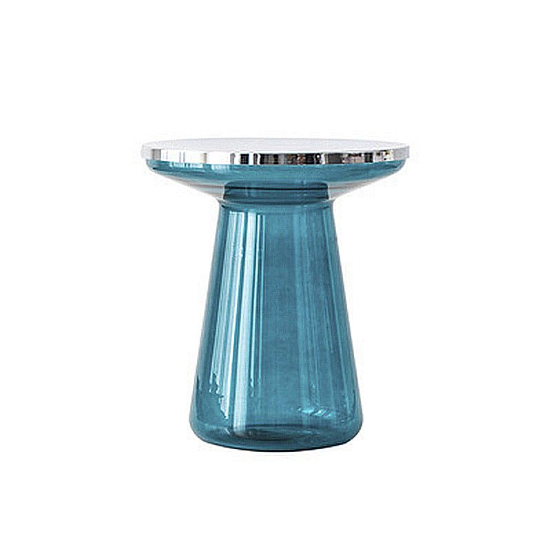 Pedestal Glass End Table Metal Top Round Side Table - 18.11" W x 18.11" D x 20.87" H