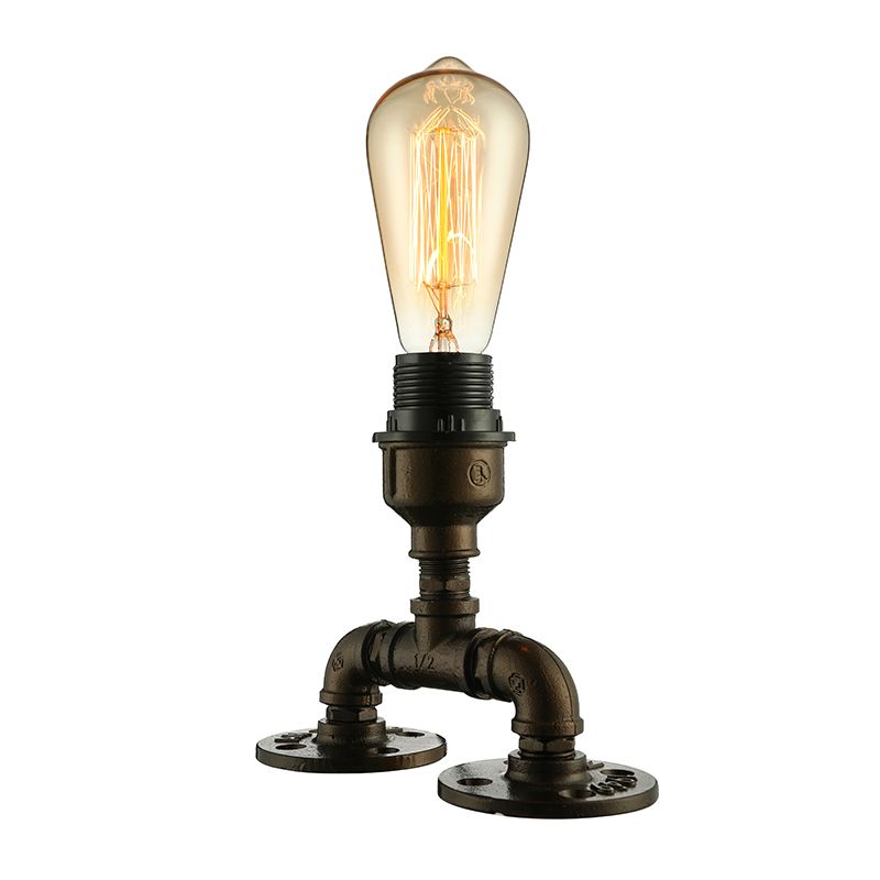 Illuminazione da tavolo a vista industriale con design del tubo 1 testa metallica in piedi in nero in nero per caffetteria