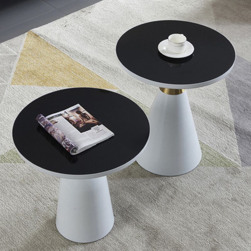 Dia 19.69" Round Black Glass Top End Table Modern Cone Shape Side Table