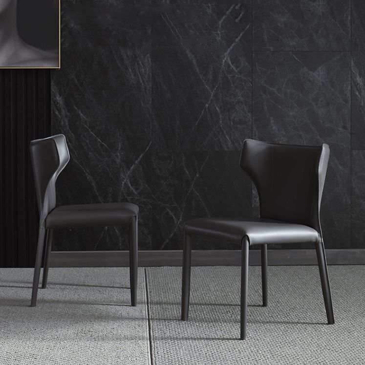 Matte Finish Wingback Dining Chair Designer Style Meeting Room Leather Side Chair