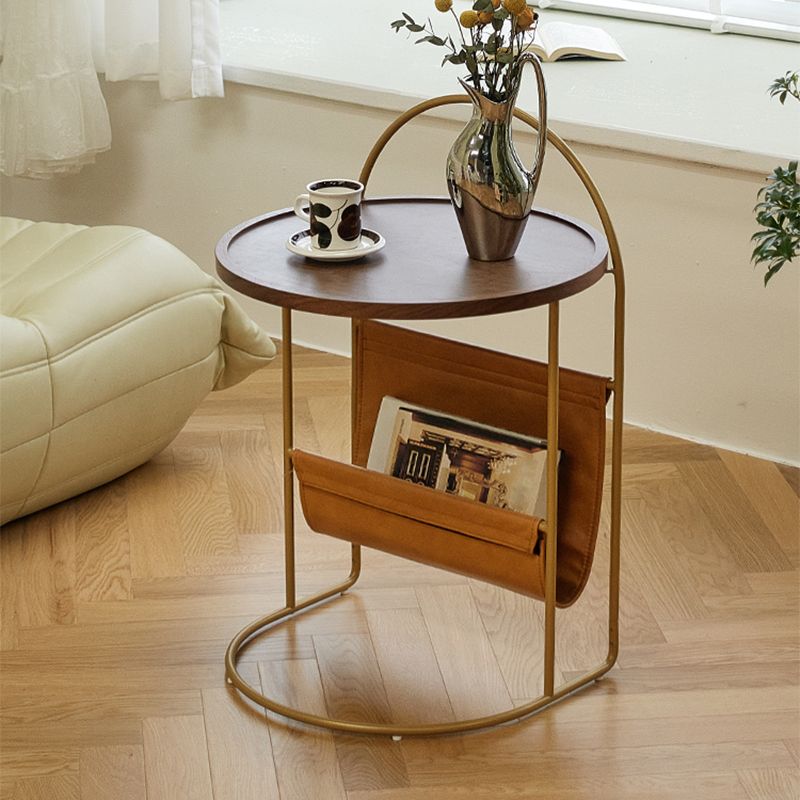 Contemporary Corner Table Round Wood Side Table with Storage