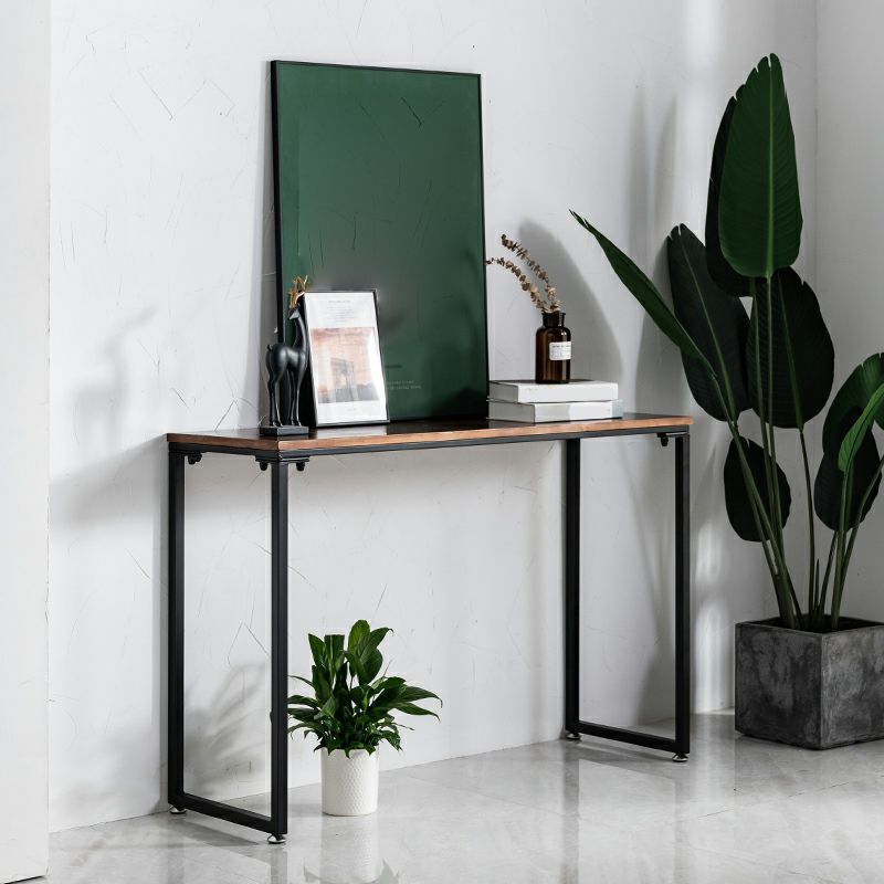 Dark Brown Solid Wood Top Console Table with Metal Sled Legs