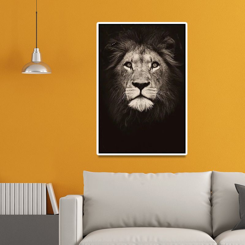 Donkere kleur leeuwenkop canvas kunst wild dier moderne getextureerde muur decor voor slaapkamer