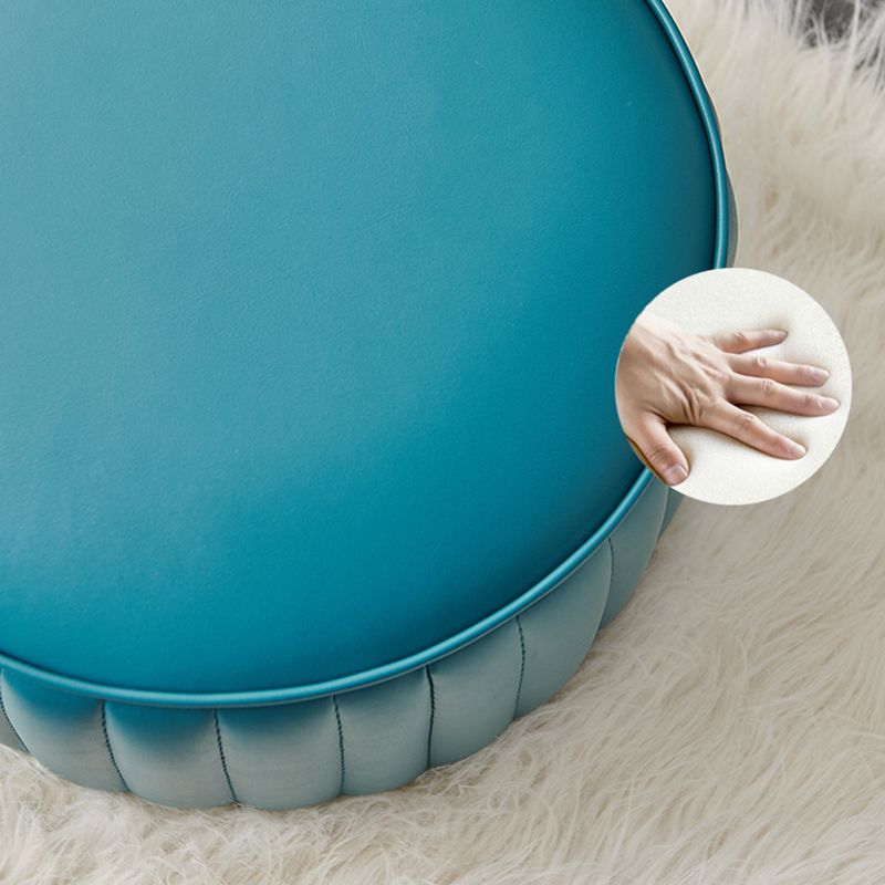 Modern Faux Leather Ottoman Solid Color Round Pouf Ottoman for Living Room