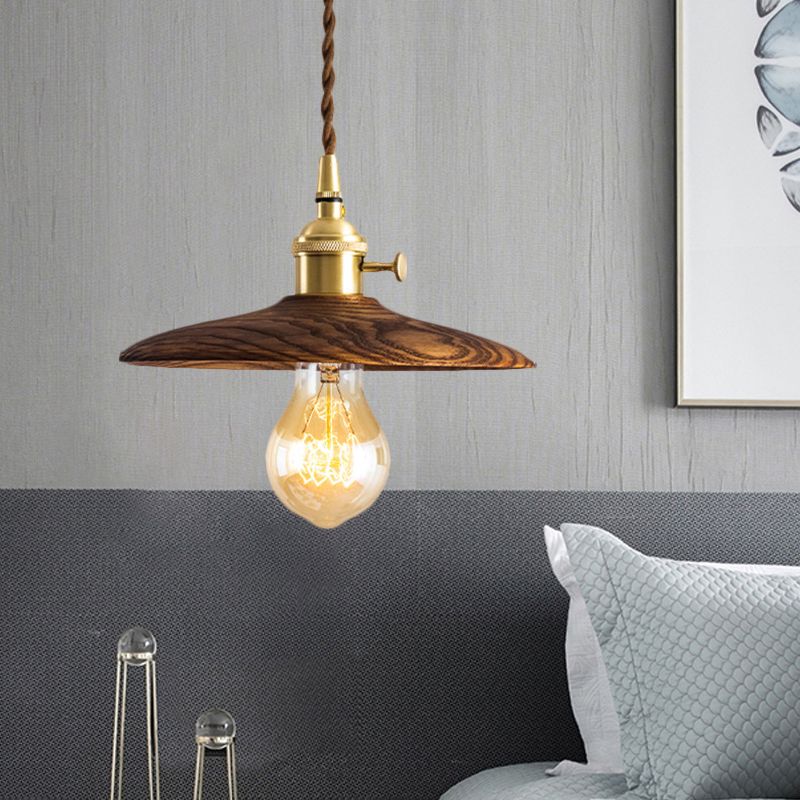 Contemporary Conical Hanging Lamp 1 Light Wood Suspension Light in Brown/Beige for Living Room