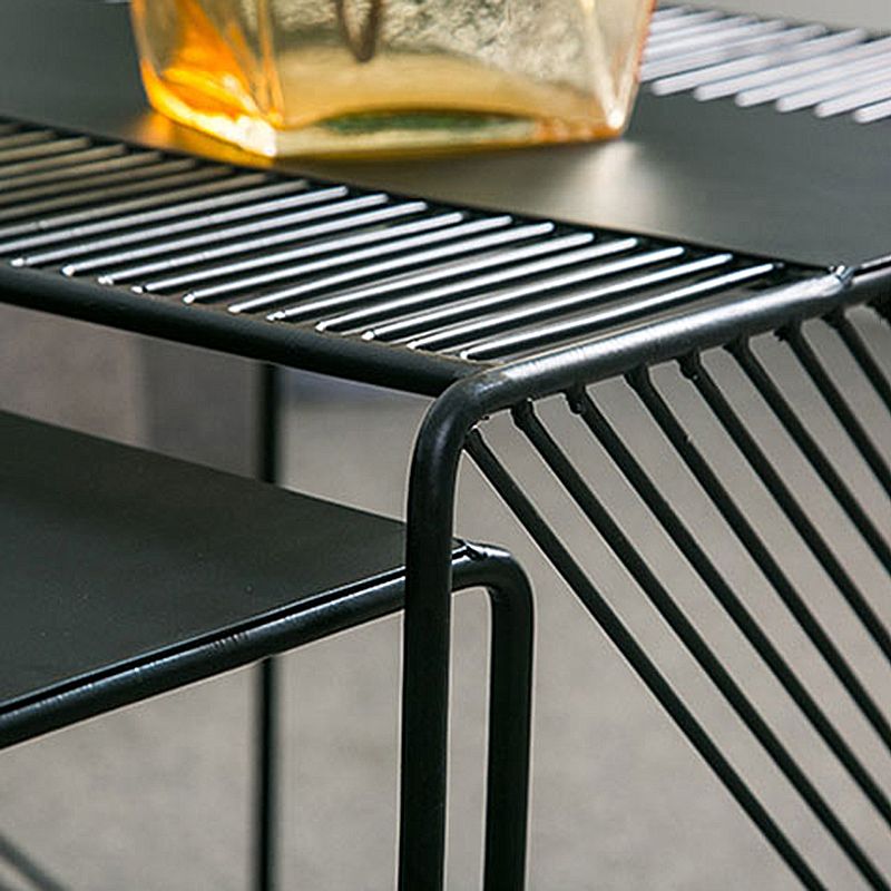 Square 2 Nesting Coffee Table with Shelf Mid Century Iron Frame Coffee Table Set