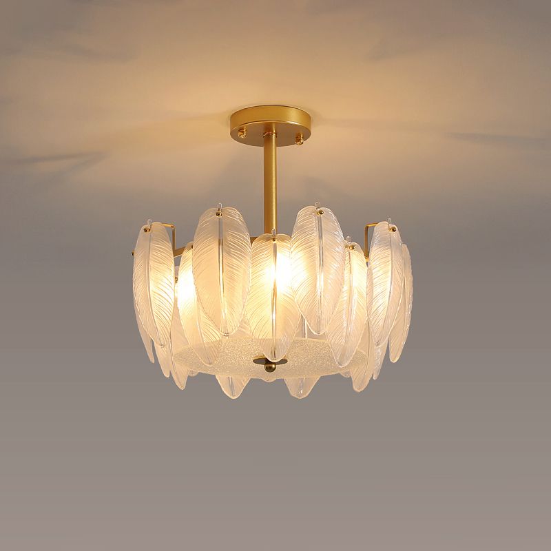 Gold Metal Chandelier Light Fixtures American Style Multi-Head Feather Hanging Pendant Lamps