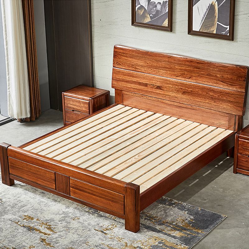 Traditional Solid Wood Standard Bed Solid Color Bed with Headboard
