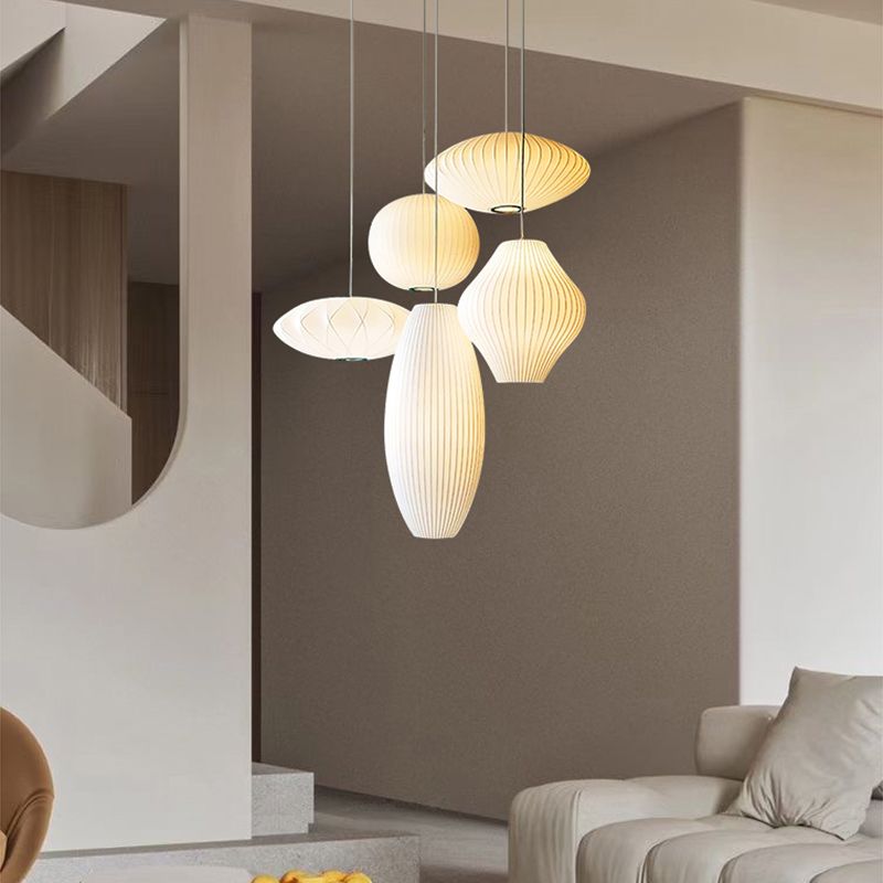 1-Light Fabric Hanging Ceiling Lights Modern Style White Ceiling Pendant Lighting