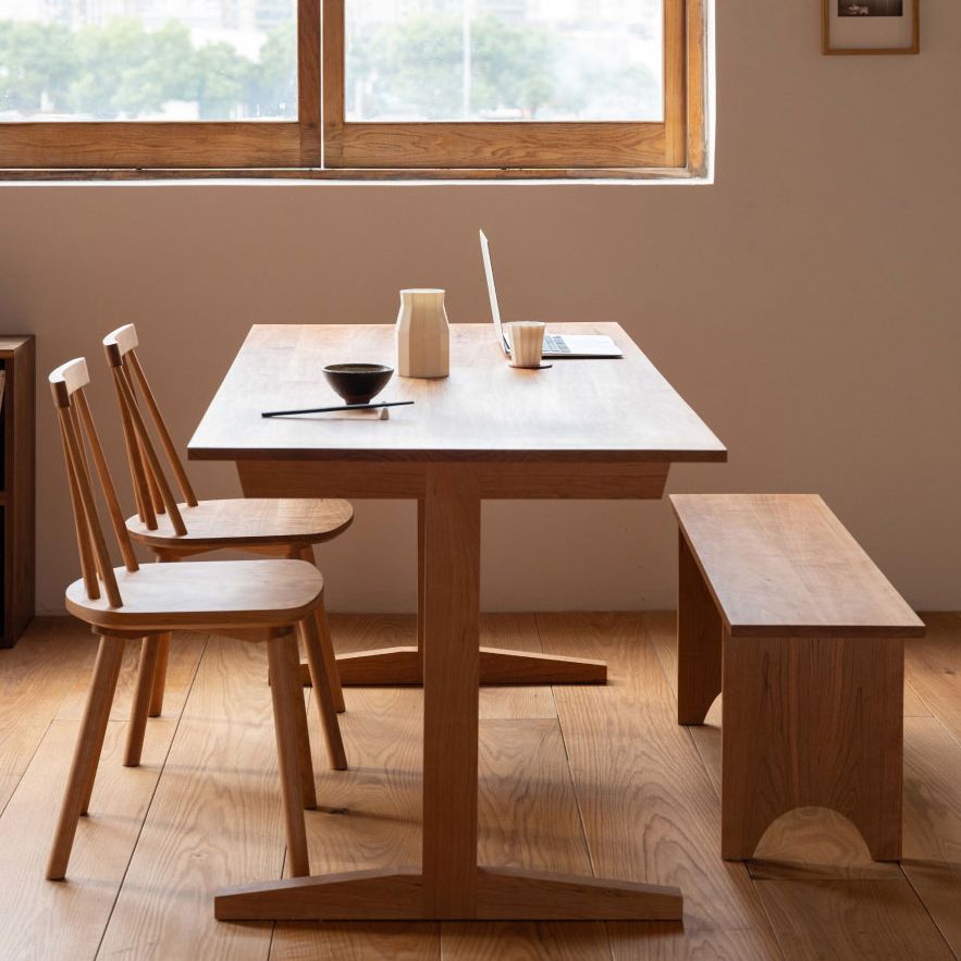 Modern Rectangle Wood Dining Table Cherry Wood Base for Dining Room