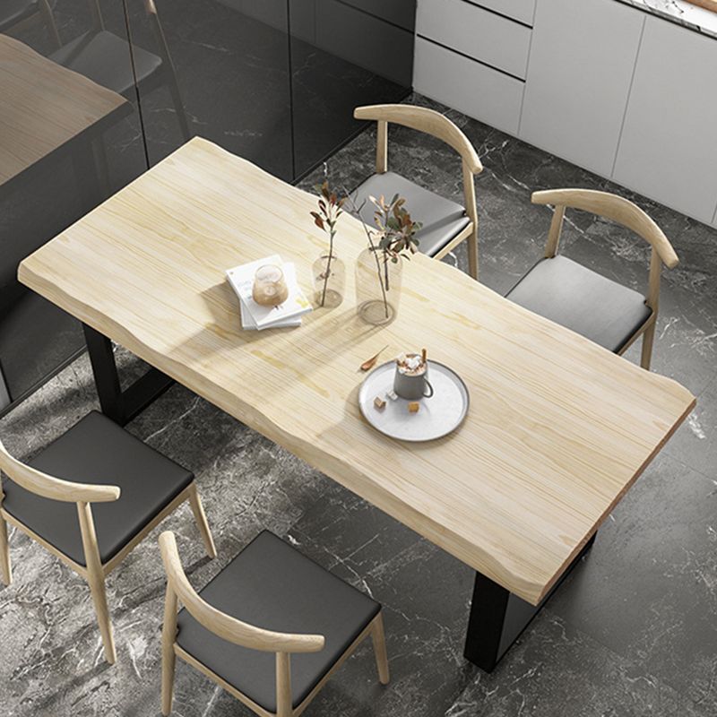 Table à manger en bois massif rectangle avec base en métal et double piédestal pour restaurant