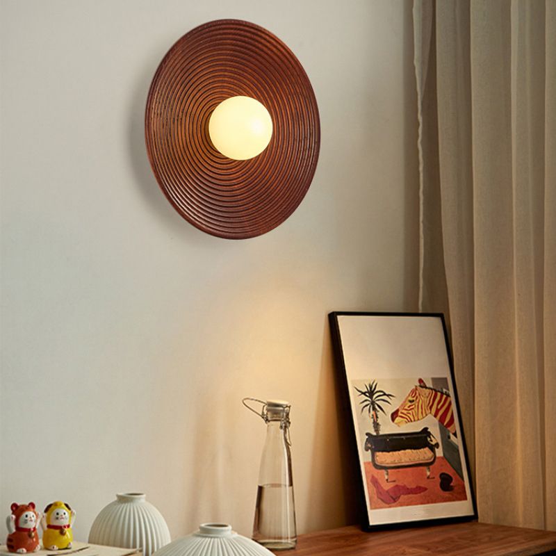 Round Shape Wood Wall Mount Light Modern Style 1-Light Wall Light Sconce