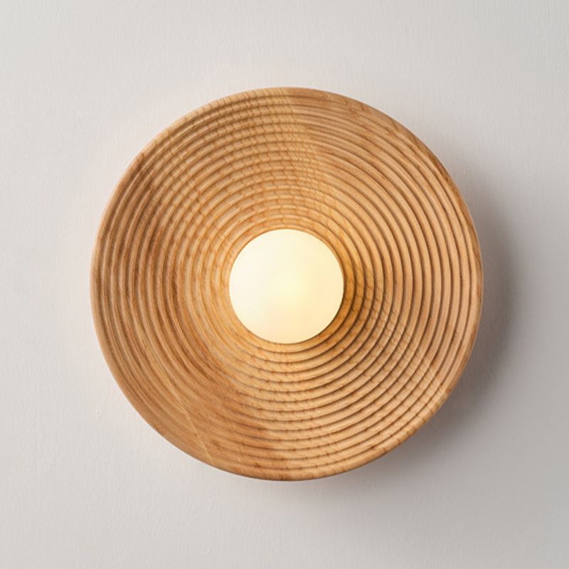 Round Shape Wood Wall Mount Light Modern Style 1-Light Wall Light Sconce
