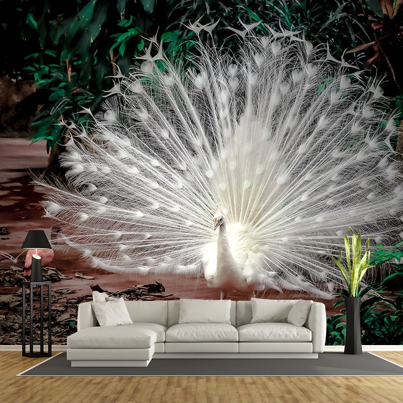 Peacock Mural Wallpaper Water Resistant for Sitting Room, Custom Size Available