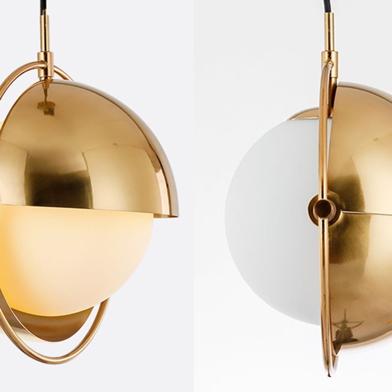 Modern artistico a sospensione singolo a pendente a pendente elettroplate in metallo lampada appesa con tonalità di vetro bianco