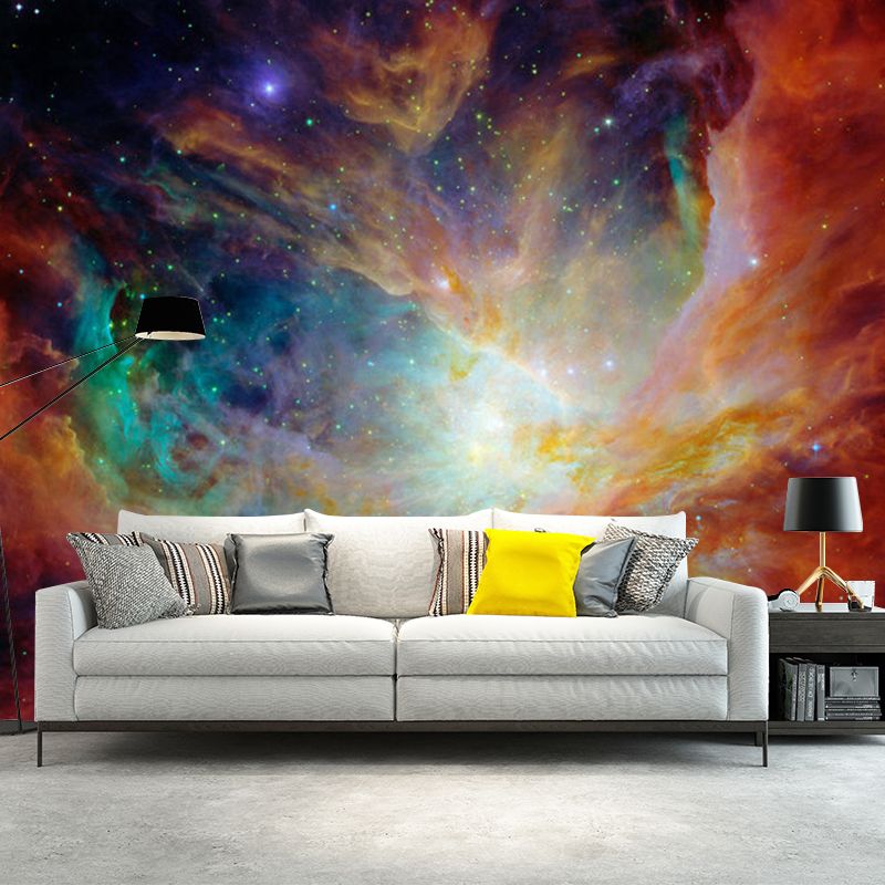 Photography Luminous Galaxy Mural Wallpaper for Bedroom Decoration in Orange, Made to Measure