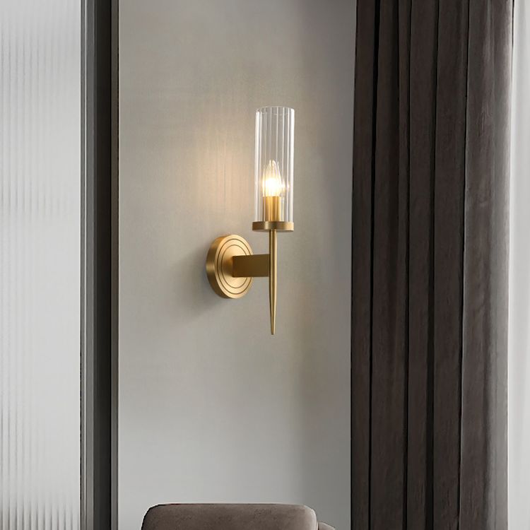 Gold Cylindrical Wall Lamp in Modern Luxury Style Copper Wall Light with Pure Glass Shade