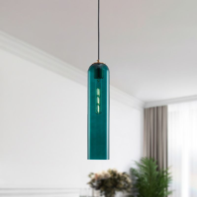 Green Glass Tubular Ceiling Pendant Light Nordic 1 Light Hanging Light for Bedroom