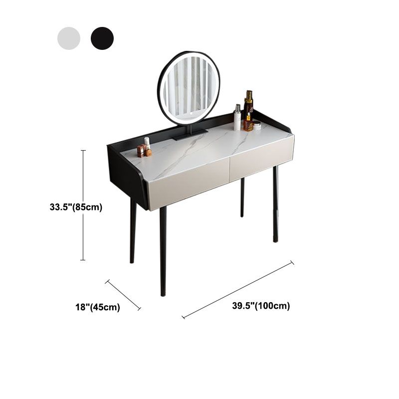 Contemporary Makeup Vanity Desk 2-Drawer Vanity Dressing Table with Slate Top