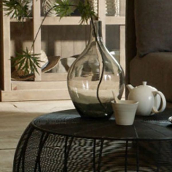 Mid-Century Modern Coffee Table with Round Top and Frame Base in Black