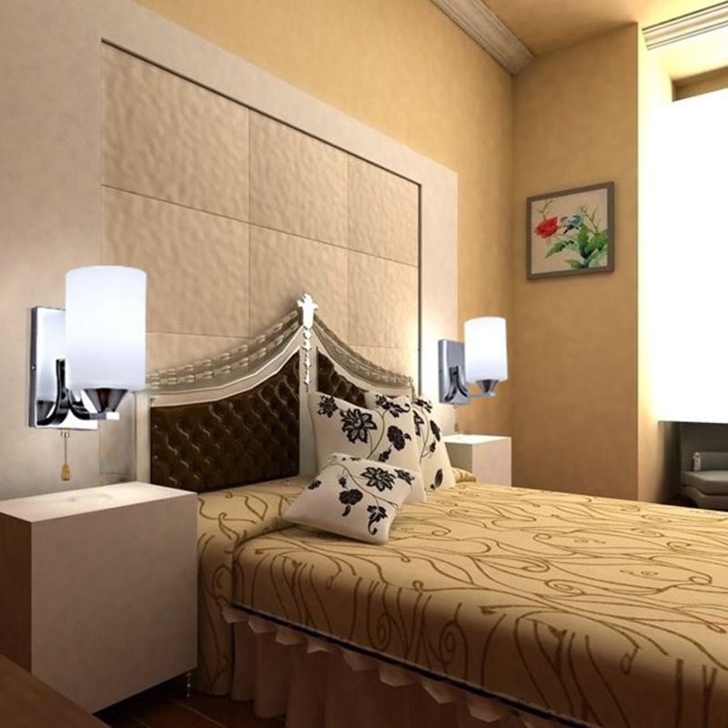 Cylindrical Shade Wall Lamp Modern White Glass Bedroom Sconce Light